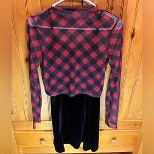 LILY ROSE Black dress with red plaid top cover size small